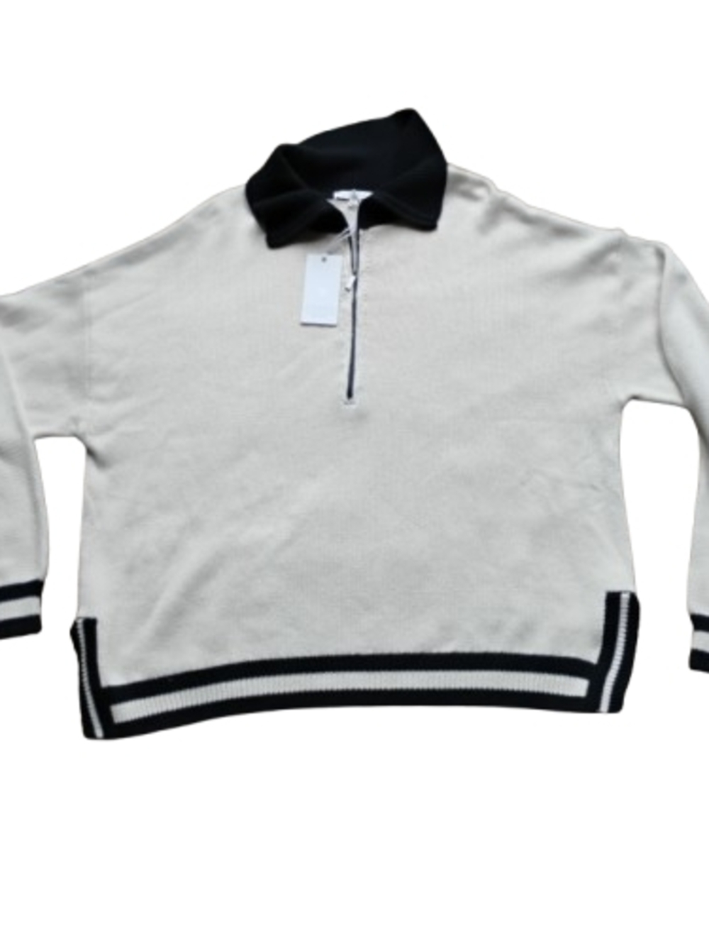 NWT Z Supply Active Half Zip Sweater XL Cream Black Trim‎